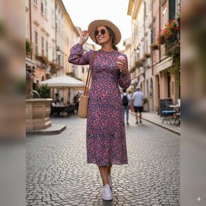 The Fifth Label Laguna Long Sleeve Midi Dress Botanical Floral Size Small NWT